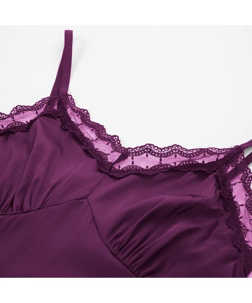 Nightgowns & Sleepshirts Lace Full Slips for Women Under Dresses Adjustable Spaghetti Strap Cami Dress - Purple - CO19CARGK4E