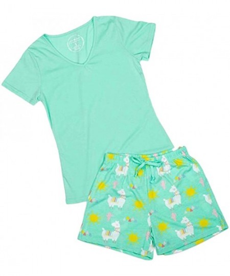 Sets Llama Mint Green Fabric Adult Sleepwear Pajama Shirt and Shorts Set - CB18RT69SZ7