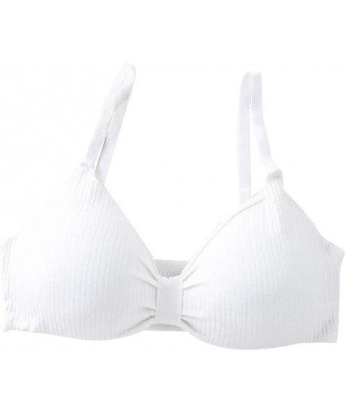 Bras Women Sexy Bra Solid Vest Camisole Breathable Push Up Top Underwear Gathered Bra - White - C6195378XG5