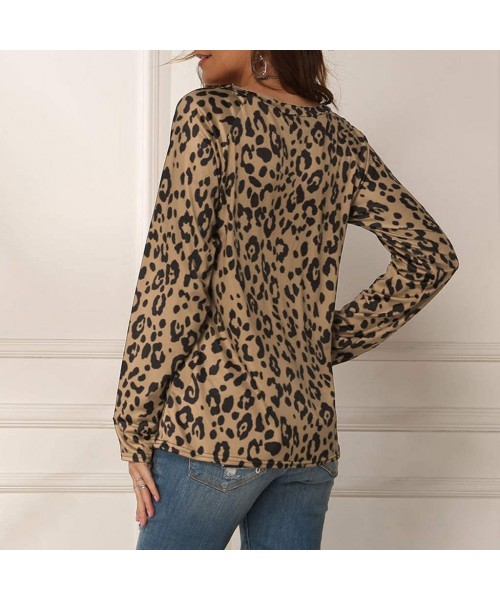 Thermal Underwear Women Leopard Print Slanted Top Loose Casual Long Sleeve Round Neck T-Shirts Blouse - Yellow - CO19776CE3T