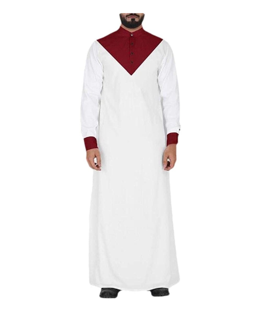 Robes Men's Long Sleeve Islamic Muslim Middle East Maxi Robes Kaftan with Pocket - White - CA18YOG9R99
