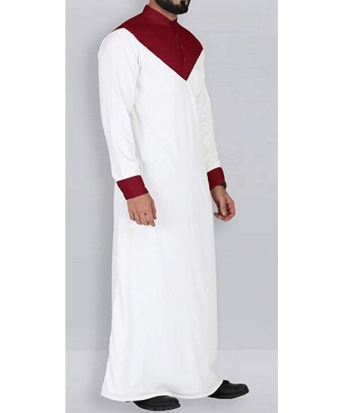 Robes Men's Long Sleeve Islamic Muslim Middle East Maxi Robes Kaftan with Pocket - White - CA18YOG9R99