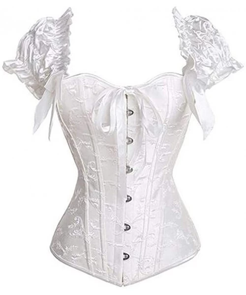 Bustiers & Corsets Gothic Tapestry Lace up Boned Corset Overbust Bustier with Lace Sleeves - White 1 - C511W3BMR6B