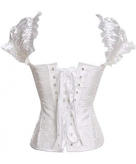 Bustiers & Corsets Gothic Tapestry Lace up Boned Corset Overbust Bustier with Lace Sleeves - White 1 - C511W3BMR6B