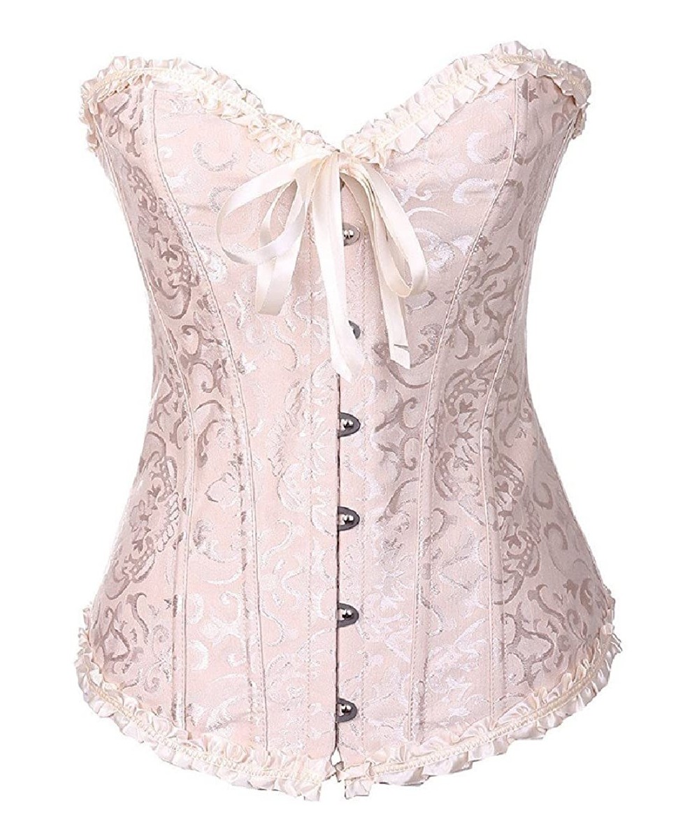 Bustiers & Corsets Women Satin Boned Lace Up Sexy Hourglass Bustier Corset - Skin Color - CQ1806O067K