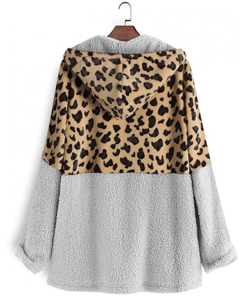 Baby Dolls & Chemises Women Zip-up Leopard Patchwork Hooded Jacket Coat Fleece Hoodie Pullover Top Sweater with Pocket - Gray...