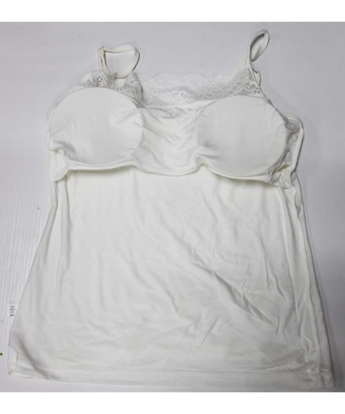 Camisoles & Tanks Women's Camisole Shelf-Bra Padded Spaghetti Strap Lace Trim Cami Tunic Tank Top with Built in Bra - White -...