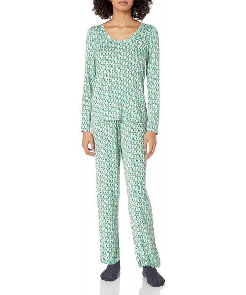 Sets Women's Mini Character Printed Rayon Tee and Pant 3 Piece Pajama Set - Aquamarine/Penguin Rush - CX186OCUMYG