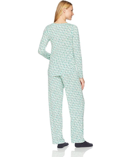 Sets Women's Mini Character Printed Rayon Tee and Pant 3 Piece Pajama Set - Aquamarine/Penguin Rush - CX186OCUMYG