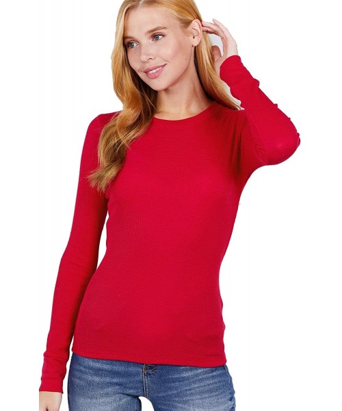 Thermal Underwear Women's Long Sleeve Crewneck Thermal top Shirt Basic Comfortable - Red - CI18YQIN8U7