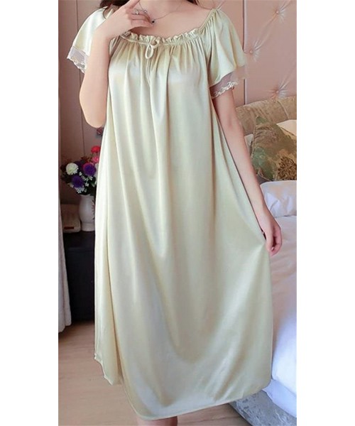 Nightgowns & Sleepshirts Women's Soft Thin Short Sleeve Silk Sleep Dress Lace Nightgown - Champagne - CC18GWYMWI3