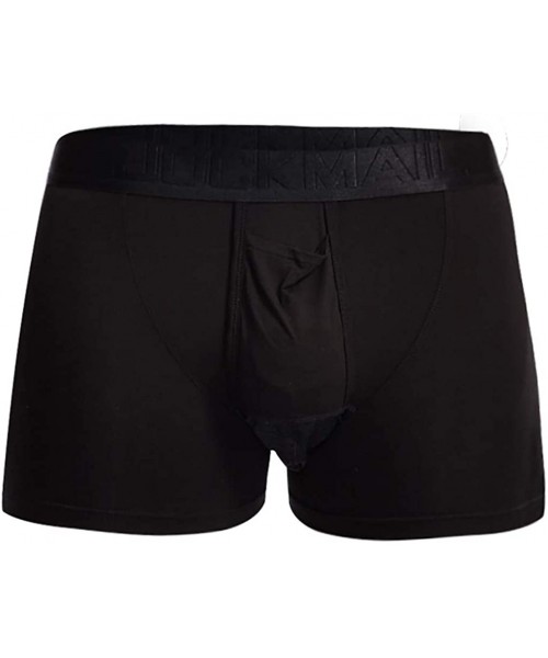 Boxers Boxer Briefs Mens Solid Cotton Blend Sweat Absorbing Underpants Mesh Splice Pouch Underwear - Black - CN18X67HNTA
