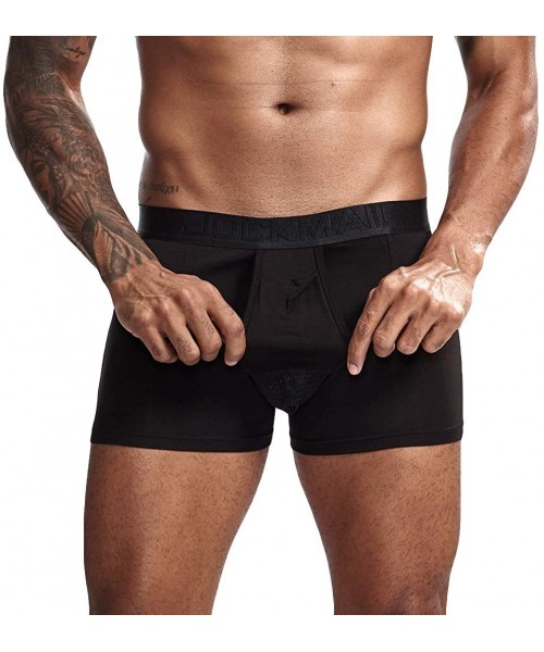 Boxers Boxer Briefs Mens Solid Cotton Blend Sweat Absorbing Underpants Mesh Splice Pouch Underwear - Black - CN18X67HNTA