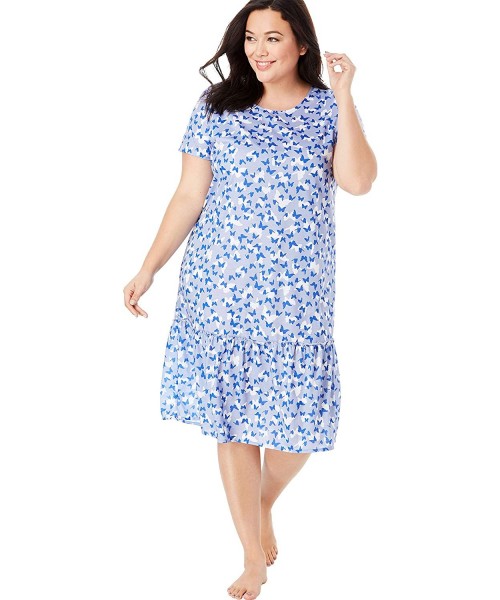 Nightgowns & Sleepshirts Women's Plus Size Cool Dreams Peplum Sleep Shirt Nightgown - French Lilac Butterflies (0391) - C418M...