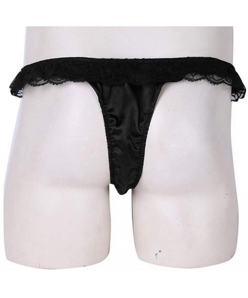 Briefs Men Underwear Sissy Maid Lace Shiny Bikini Briefs Panties Men Thongs g String Underwear Sexy Briefs - Black - C519E7O29XK