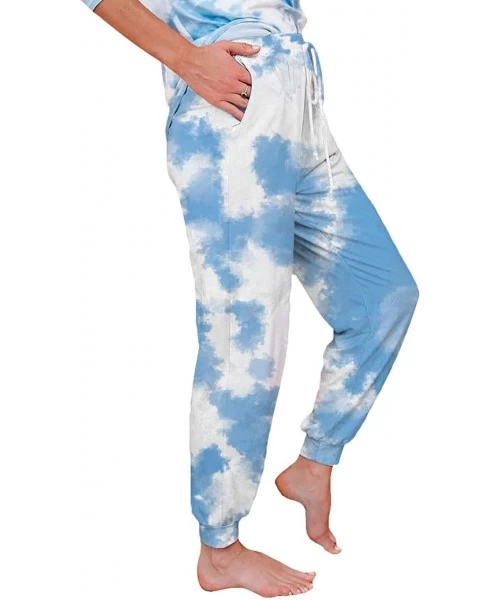 Bottoms Pajama Pants Drawstring Tie Dye Print Jogging Pants Trousers - Blue - CK19C6HY4HN