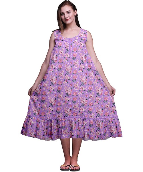 Nightgowns & Sleepshirts Sleeveless Cotton Nightgowns for Women Printed Mid-Calf Length Sleepwear - Amethyst2 - CN18S5O37LK