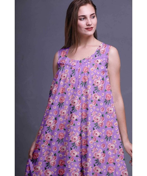 Nightgowns & Sleepshirts Sleeveless Cotton Nightgowns for Women Printed Mid-Calf Length Sleepwear - Amethyst2 - CN18S5O37LK
