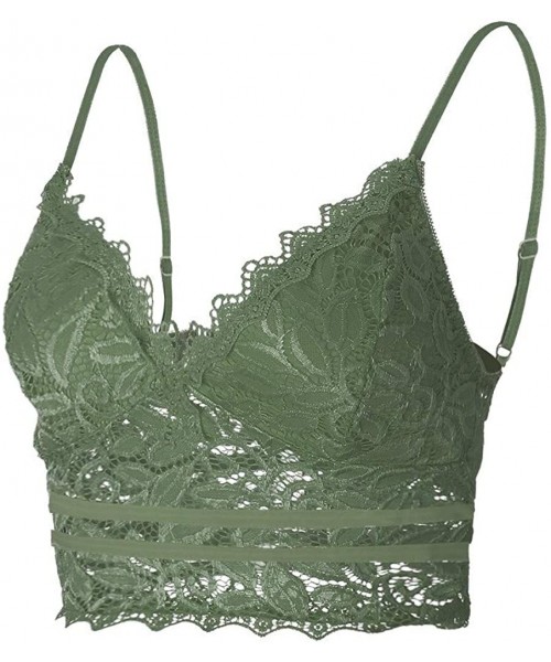 Camisoles & Tanks Sexy Women Lingerie Plus Size Solid Seamless Lace Vest Crop Wireless Bra V-Neck Cami Crop Underwear - Green...