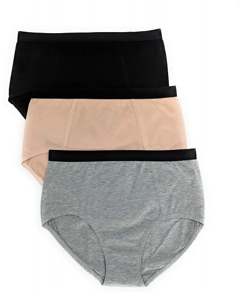 Panties Underwear Women's Cotton Stretch High Waist Full Coverage Briefs 3 Pack - Black / Rose Dust / Heather Grey - CB18AG48773