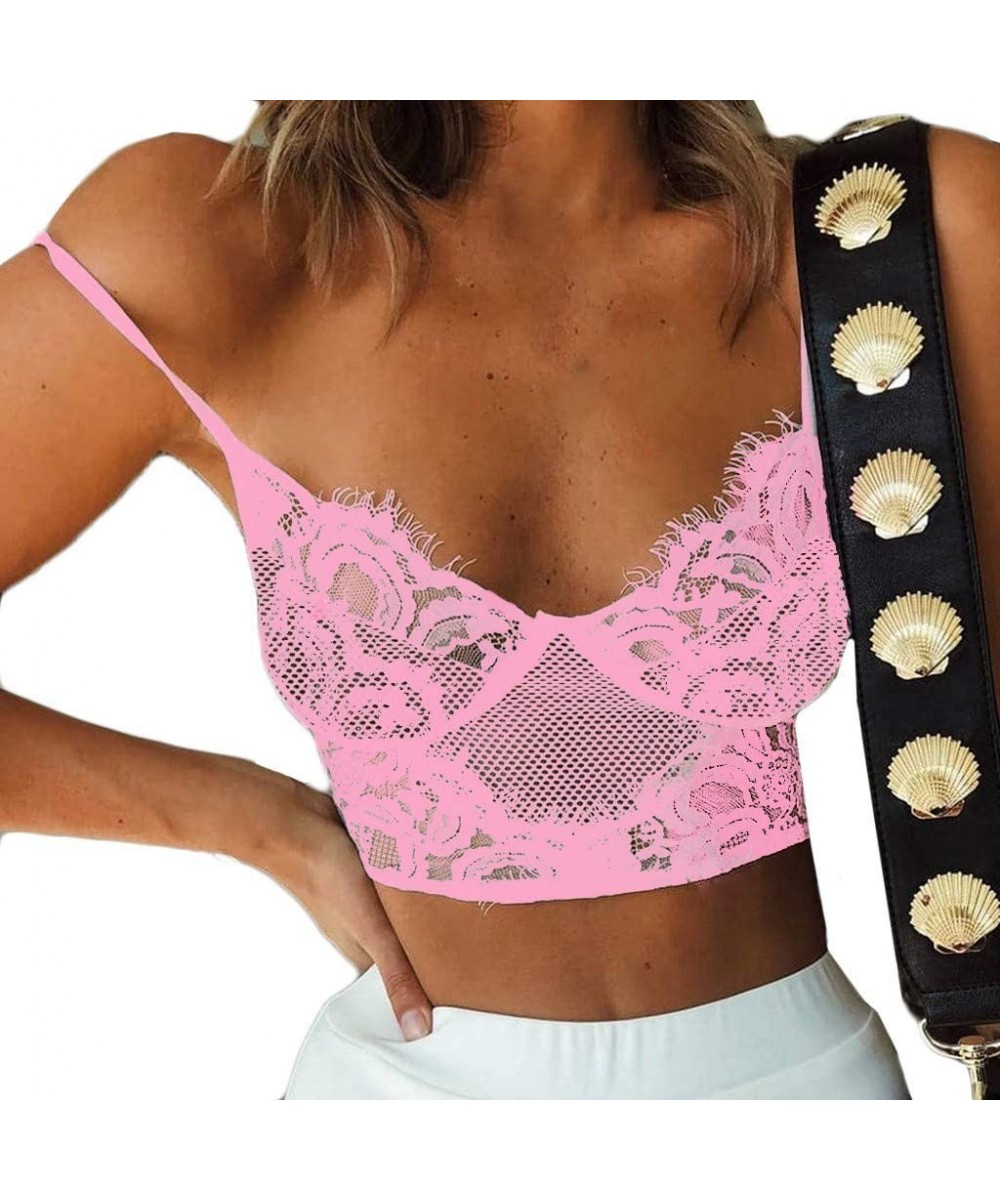 Accessories Sexy Women Vest Crop Lace Wire Free Bra Lingerie V-Neck Underwear Camisole - Pink - CT18W2DXW8O