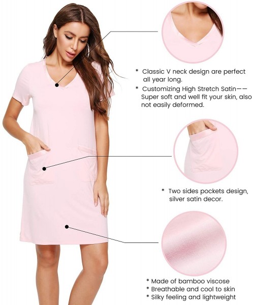 Nightgowns & Sleepshirts Womens Soft Bamboo Nightgowns Stretchy Nightwear Short Sleeve Sleepwear Casual V Neck Pajamas S-4X -...