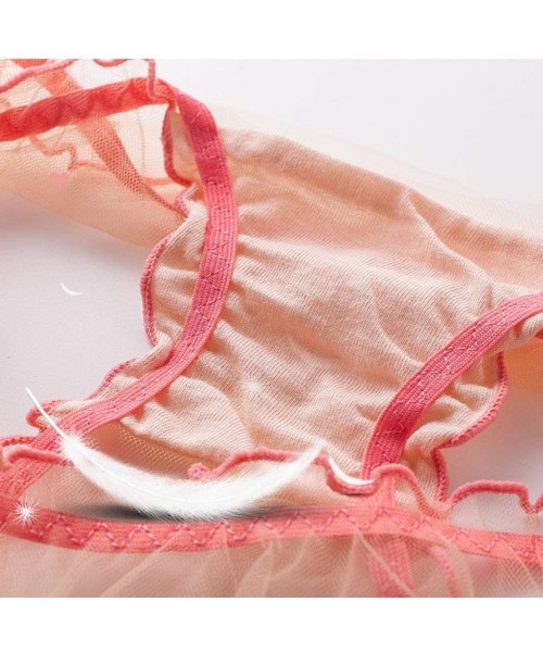 Garters & Garter Belts Female Personality Multicolor Transparent Mesh Sexy Lace Lingerie Ladies Panties - Pink - CB196TX3YNZ