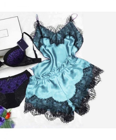 Baby Dolls & Chemises Women Sexy Lace Sleepwear Lingerie Temptation Babydoll Underwear Loose Floral Nightdress - Sky Blue - C...