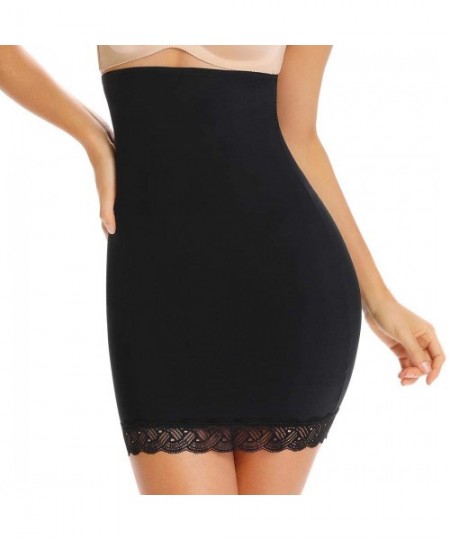Slips Half Slip for Under Dresses Shapewear High Waist Skirt Halfslip Dress for Women Tummy Control - Black(lace Trim) - C418...