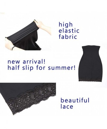 Slips Half Slip for Under Dresses Shapewear High Waist Skirt Halfslip Dress for Women Tummy Control - Black(lace Trim) - C418...