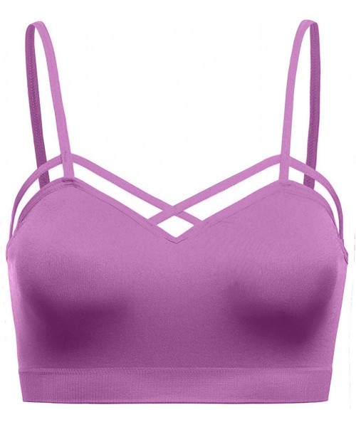 Bras Womens Stretchy Comfy Criss Cross Front Detailed Bralette with Detachable Bra Pad - Dkmauve - CW18N8GASQO