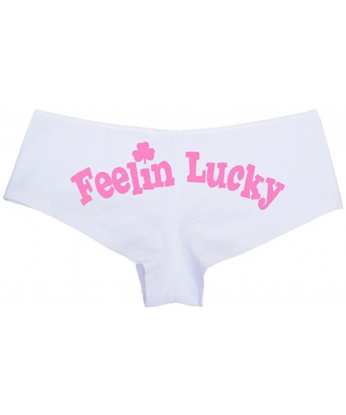 Panties Women's Cute Irish Feeling Lucky Shamrock Boyshort - White/Pink - CC11UPLTUPH