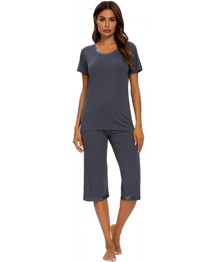 Sets Womens Modal Pajama Set Comfy Sleepwear Top with Capri Pants Pjs Petite Plus Size- Black- Small - B-dark Grey - CB1943MOKRK
