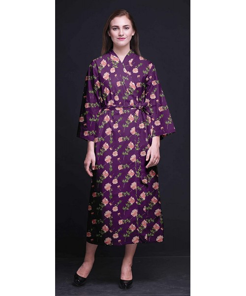 Robes Long Robes for Women Printed Bride Getting Ready Bridesmaid Robes Cotton Bathrobes - Plum - CL18T836CQH