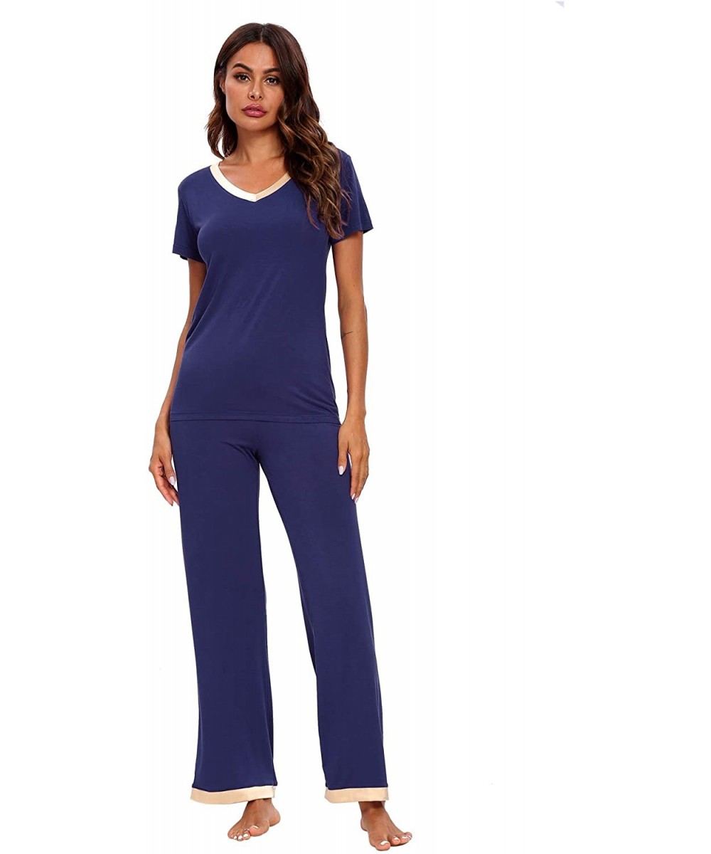 Sets Womens Modal Pajama Set Comfy Sleepwear Short Sleeve Top with Pants Pjs Petite Plus Size - A-navy - CN1943GSE6D