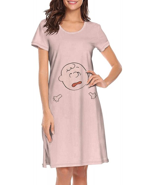 Nightgowns & Sleepshirts Women Snoopy- Nightgown Cute Sleepshirts Round Collar - White-3 - C719C990RKM