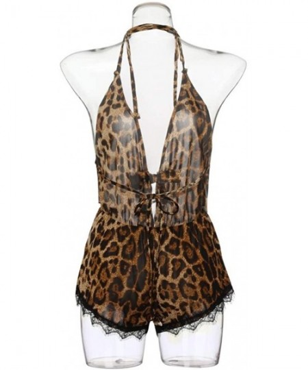 Slips Women 1PC Lingerie Leopard Romper Bodysuit Underwear Strappy Nightwear Nightgown Pajama Clubwear - Brown - CH18QGCE9GX