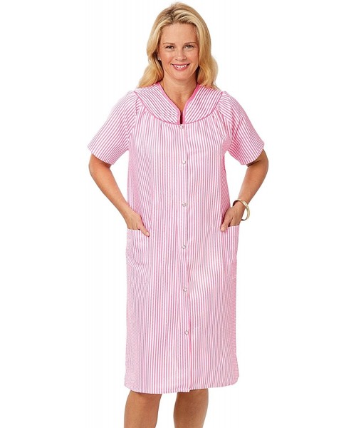 Nightgowns & Sleepshirts Seersucker House Coat and House Dress Duster - Pink - C912C0SFZER