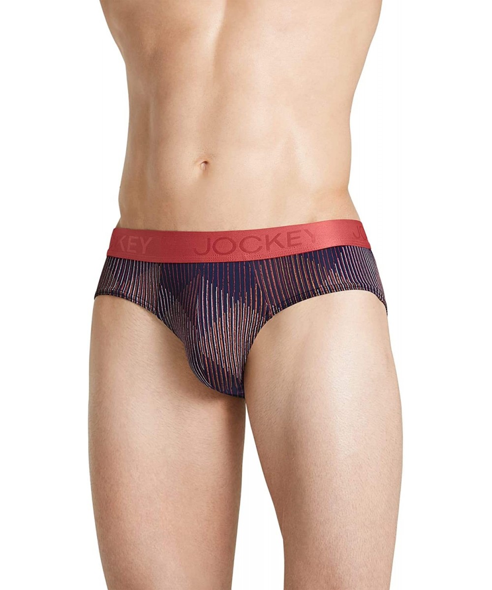Briefs Men's Underwear Lightweight Travel Microfiber Brief - Navy/Red Lined Checkers - CV198O50CZE
