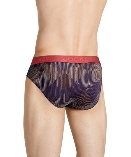 Briefs Men's Underwear Lightweight Travel Microfiber Brief - Navy/Red Lined Checkers - CV198O50CZE