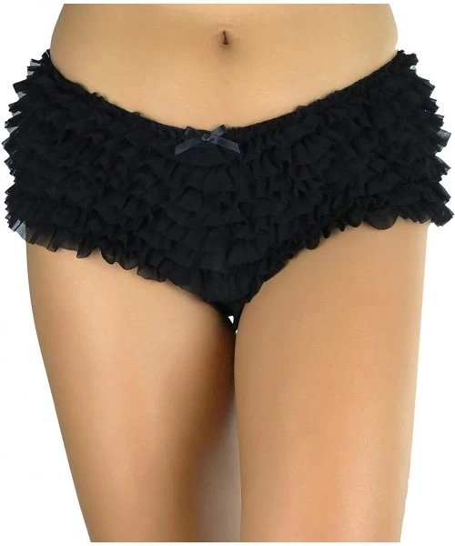 Panties Women's Soft Chiffon Ruffle Trim Cheeky Panties Boyshort - Black - C411ZEBSBIP