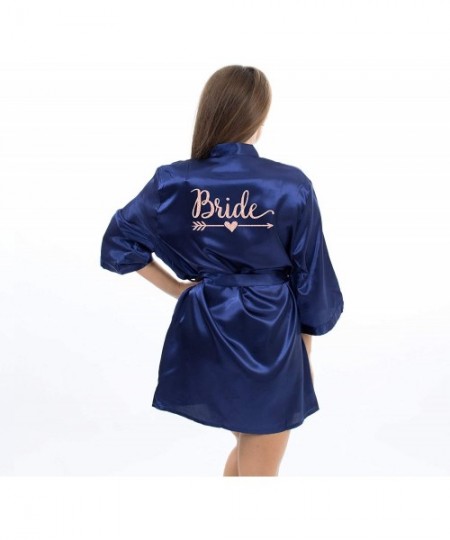 Robes Satin Robe for Bridesmaid and Bride Wedding Party Short Robe with Rose-Gold Glitter - Navy_blue-bride - CF19373SUEC