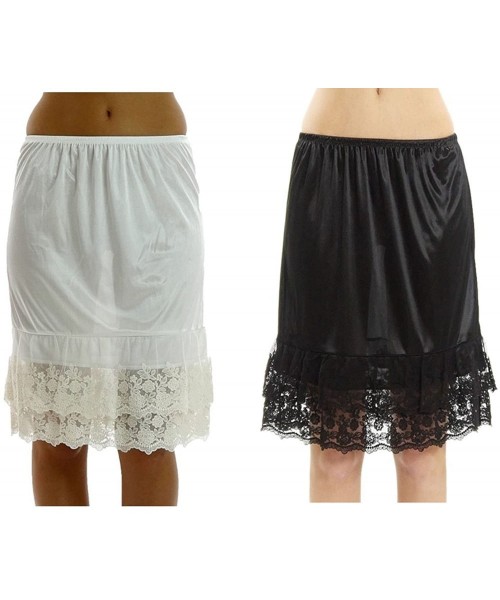 Slips Double Lace Half Slip Satin Skirt Extender- 21" Length - 2pc Ivory Black - C018C2TXYIM