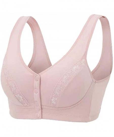 Bras Everyday Bras - Elderly Women Cotton Soft Cup Wireless Front Close Bras with Padded - Pink & Nude & Purple(lack) - CC18A...