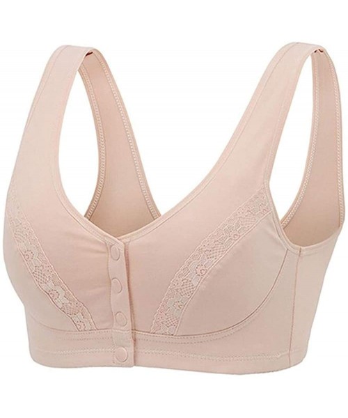 Everyday Bras - Elderly Women Cotton Soft Cup Wireless Front Close Bras  with Padded - Pink & Nude & Purple(lack) - CC18ADL3632