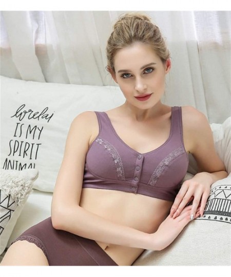 Bras Everyday Bras - Elderly Women Cotton Soft Cup Wireless Front Close Bras with Padded - Pink & Nude & Purple(lack) - CC18A...