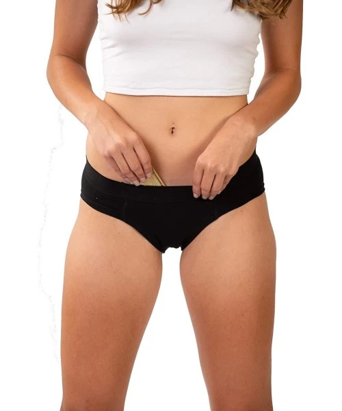 Panties 3 Pair Hide Your Cash Bikini Brief- Women's Underwear Secret Stash Pockets - Black - CE12BTG75EJ