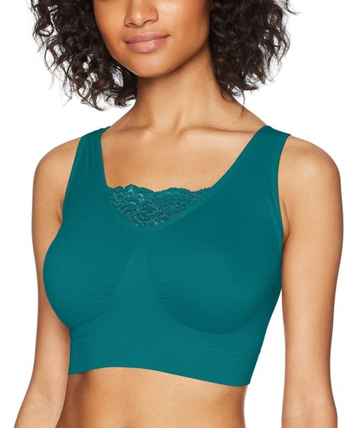Bras Women's Double Layer Seamless Bra with Lace Inset - Emerald - CQ18LLSOTIL