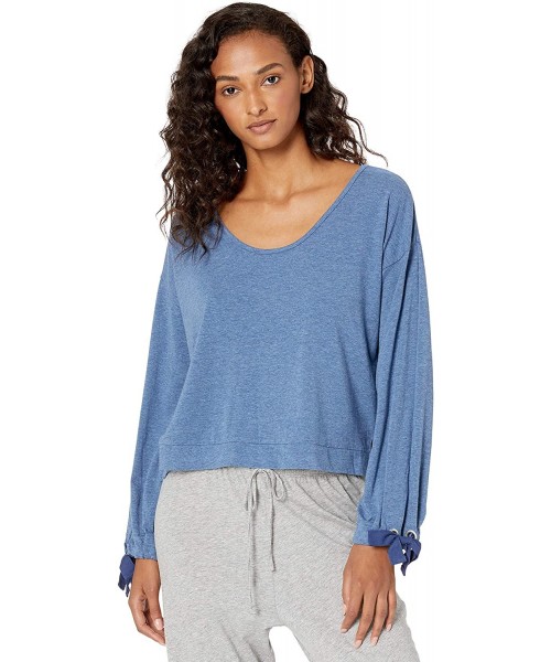 Tops Women's Crewneck Long Sleeve Pullover Sweater Sweatshirt - Ocean Blue Heather - C91890TN2Q2