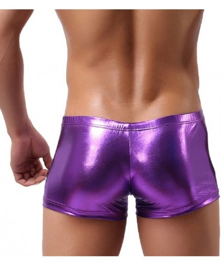 Bikinis Men's Faux Leather Brushed Bulge Pouch Boxer Briefs Underwear Wetlook Bikini Low Rise Swim Shorts Underpants - Purple...